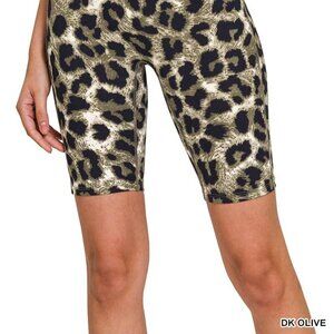 Travel Passions - Dark Olive leopard print shorts